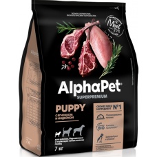 AlphaPet сухой корм для щенков,берем. и кормящих собак мел. пород с Ягненком и индейкой
