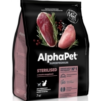 AlphaPet сухой корм для стерилизованных кошек и котов, утка и индейка