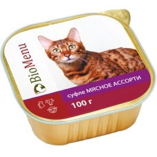 BioMenu консервы для кошек суфле Мясное ассорти
