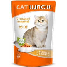 Cat Lunch пауч для кошек кусочки в желе Говядиной и Индейкой